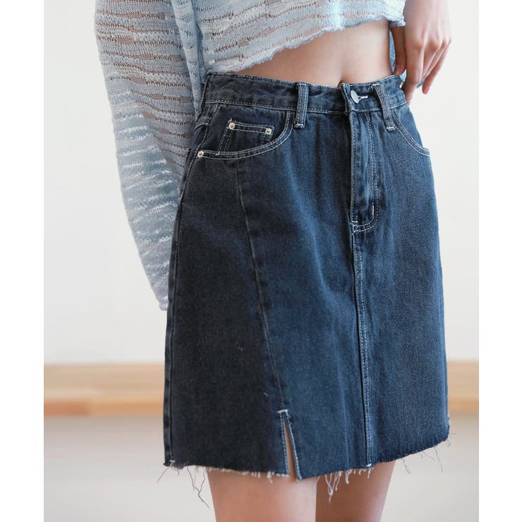 ブラック | カットスリットポイントデニムスカート | by muni:r