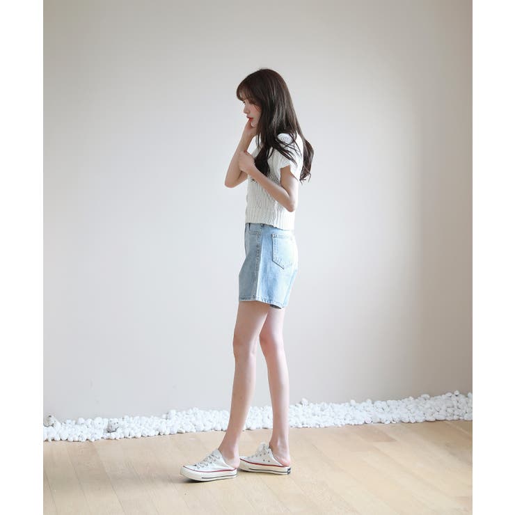 レースパンチングVネック半袖クロップドニットカーディガン | by muni:r | 詳細画像12