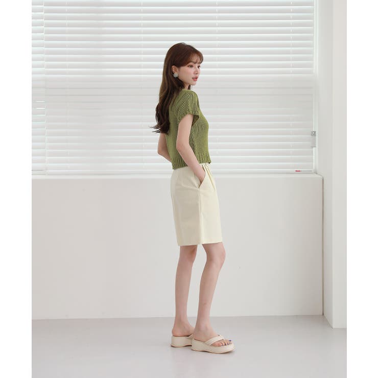 レースパンチングVネック半袖クロップドニットカーディガン | by muni:r | 詳細画像4