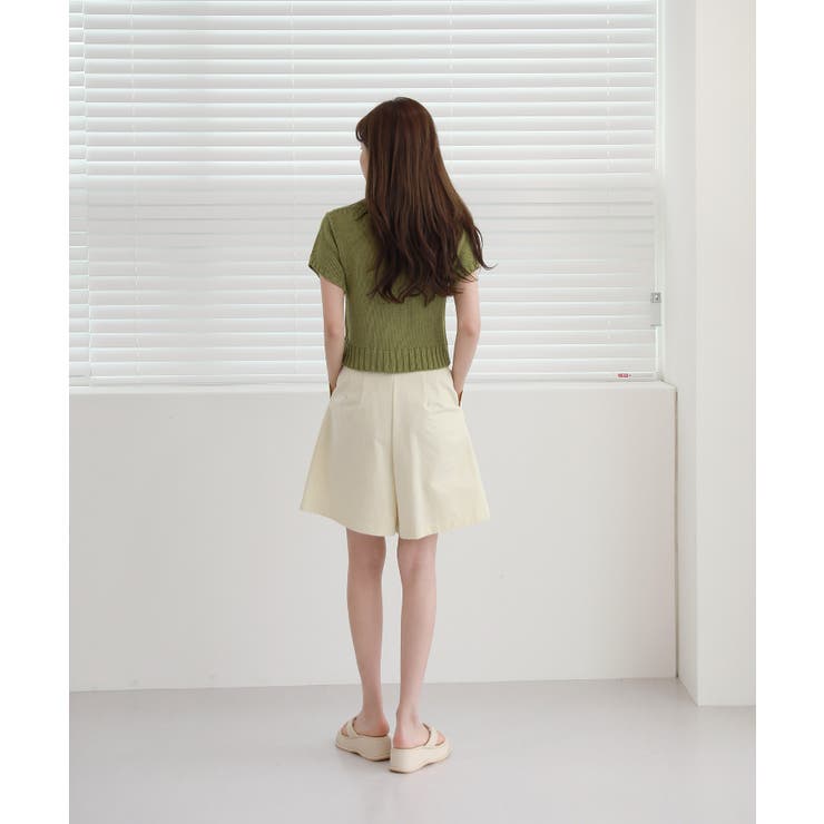 レースパンチングVネック半袖クロップドニットカーディガン | by muni:r | 詳細画像5