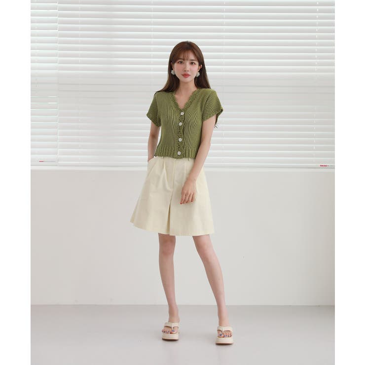 レースパンチングVネック半袖クロップドニットカーディガン | by muni:r | 詳細画像6