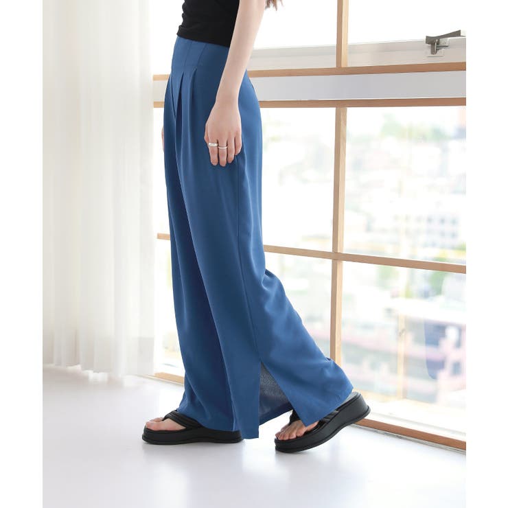 脚が長く見える ハイウエスト ピンタック スリット スラックス | by muni:r | 詳細画像10 