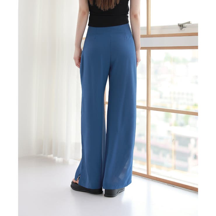 脚が長く見える ハイウエスト ピンタック スリット スラックス | by muni:r | 詳細画像11 