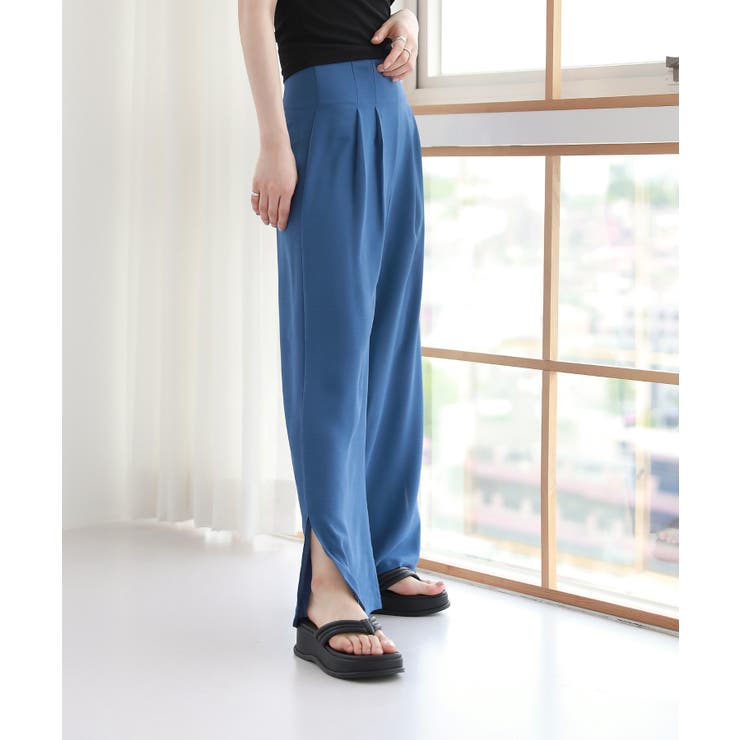 脚が長く見える ハイウエスト ピンタック スリット スラックス | by muni:r | 詳細画像12 