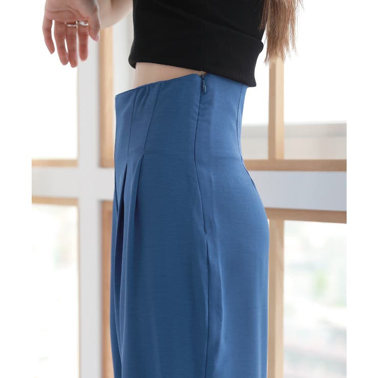 脚が長く見える ハイウエスト ピンタック スリット スラックス | by muni:r | 詳細画像13 