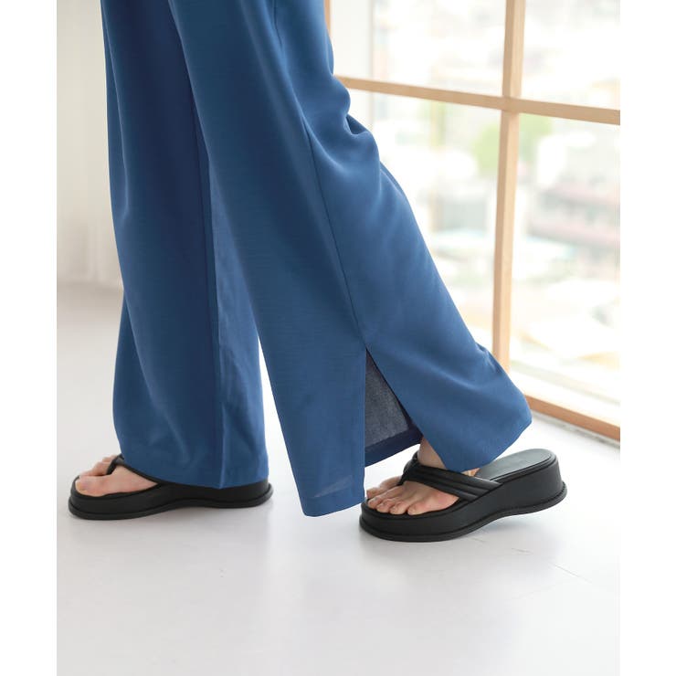 脚が長く見える ハイウエスト ピンタック スリット スラックス | by muni:r | 詳細画像15 