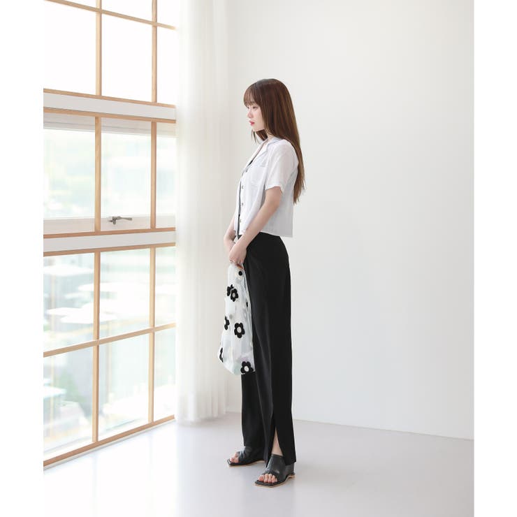 脚が長く見える ハイウエスト ピンタック スリット スラックス | by muni:r | 詳細画像2 