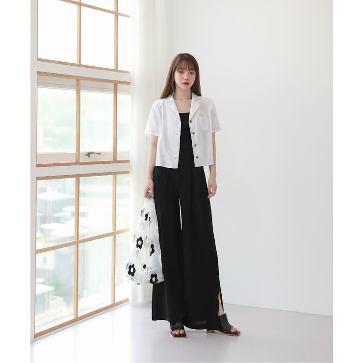 脚が長く見える ハイウエスト ピンタック スリット スラックス | by muni:r | 詳細画像5 