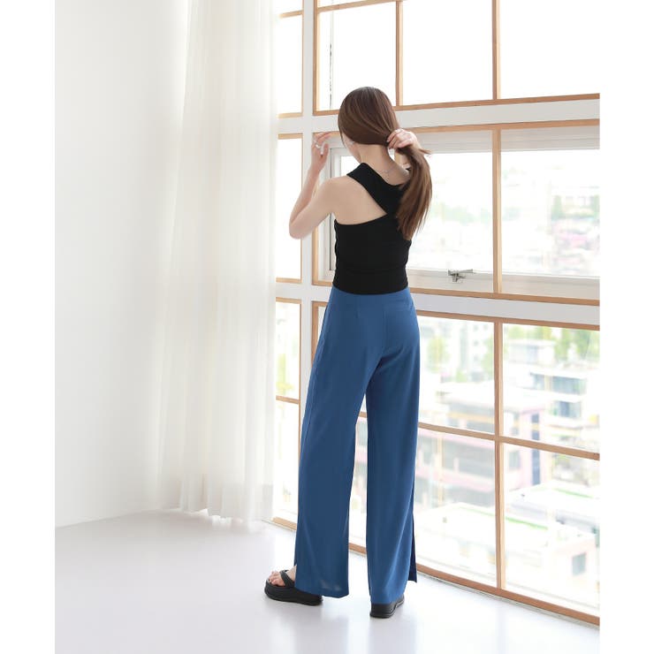 脚が長く見える ハイウエスト ピンタック スリット スラックス | by muni:r | 詳細画像7 