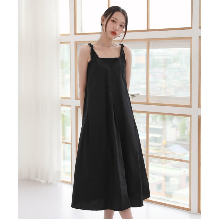 ブラック | 肩のねじれポイントビスチェコットンワンピース | by muni:r