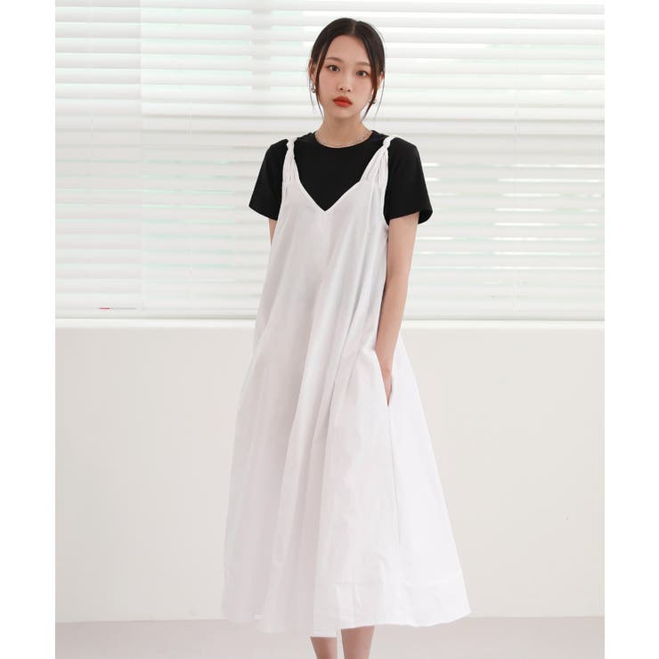 ホワイト | 肩のねじれポイントビスチェコットンワンピース | by muni:r