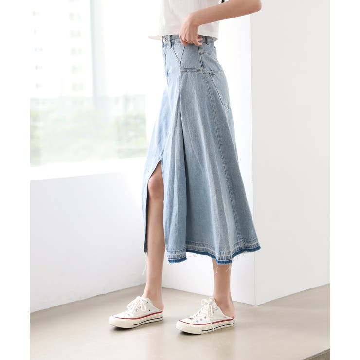 トレンディ ピンタック スリット デニム ロング スカート | by muni:r | 詳細画像9 