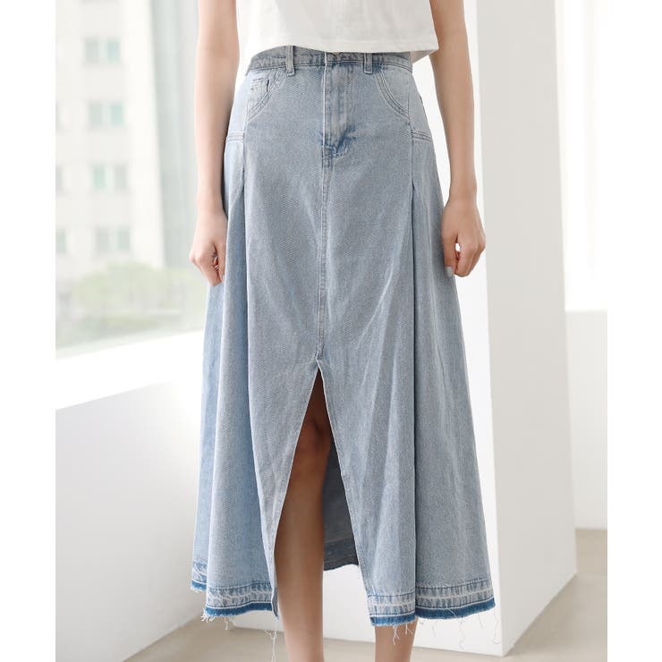 トレンディ ピンタック スリット デニム ロング スカート | by muni:r | 詳細画像4 