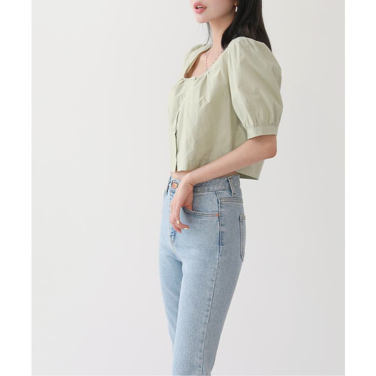 クロップ スクエアネック ブラウス | by muni:r | 詳細画像10 