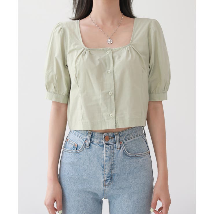 クロップ スクエアネック ブラウス | by muni:r | 詳細画像15 