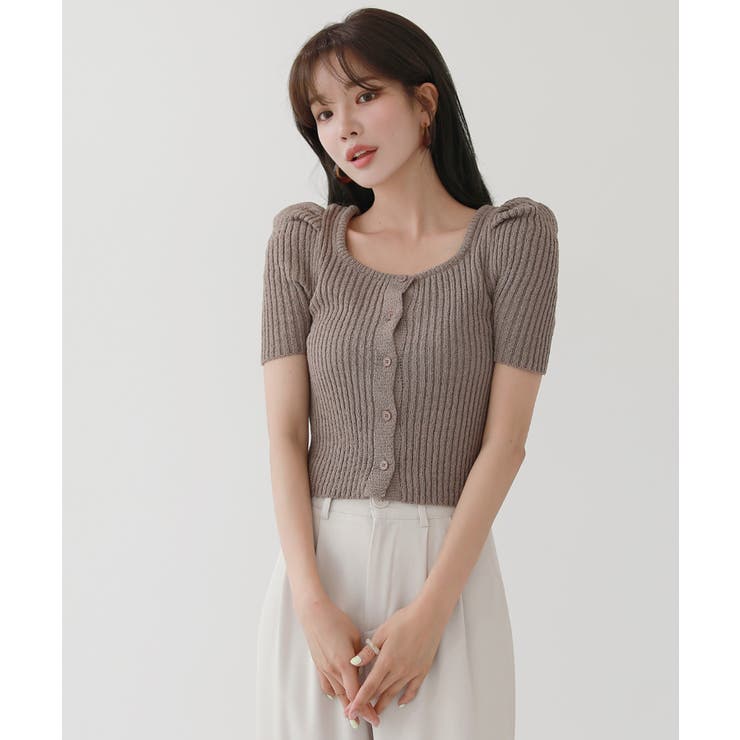 リブ セミ パフ カーディガン | by muni:r | 詳細画像1 