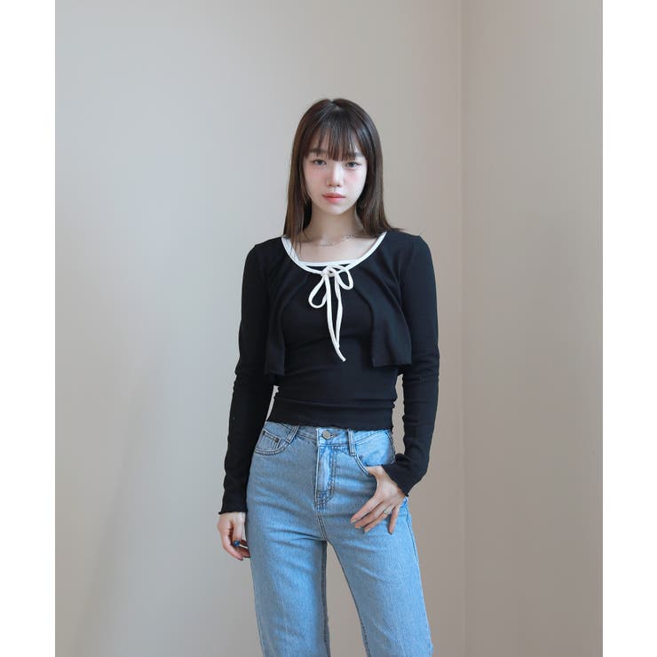 配色ストラップカーディガン+キャミソールセット | by muni:r | 詳細画像7 