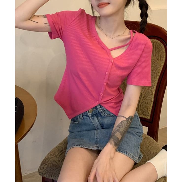 斜線ボタンリブTシャツ | by muni:r | 詳細画像8 