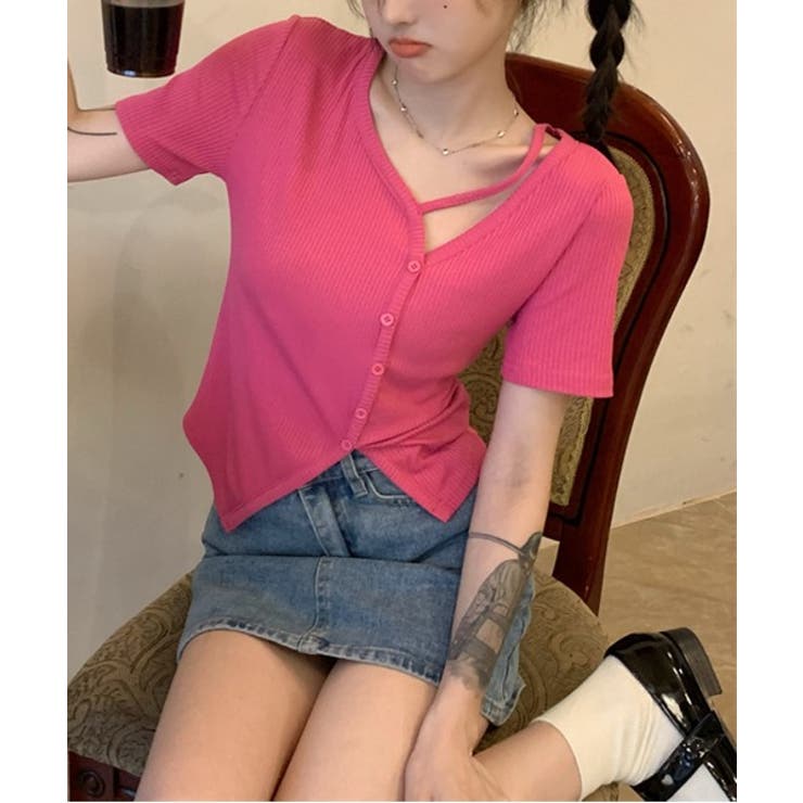 斜線ボタンリブTシャツ | by muni:r | 詳細画像9 