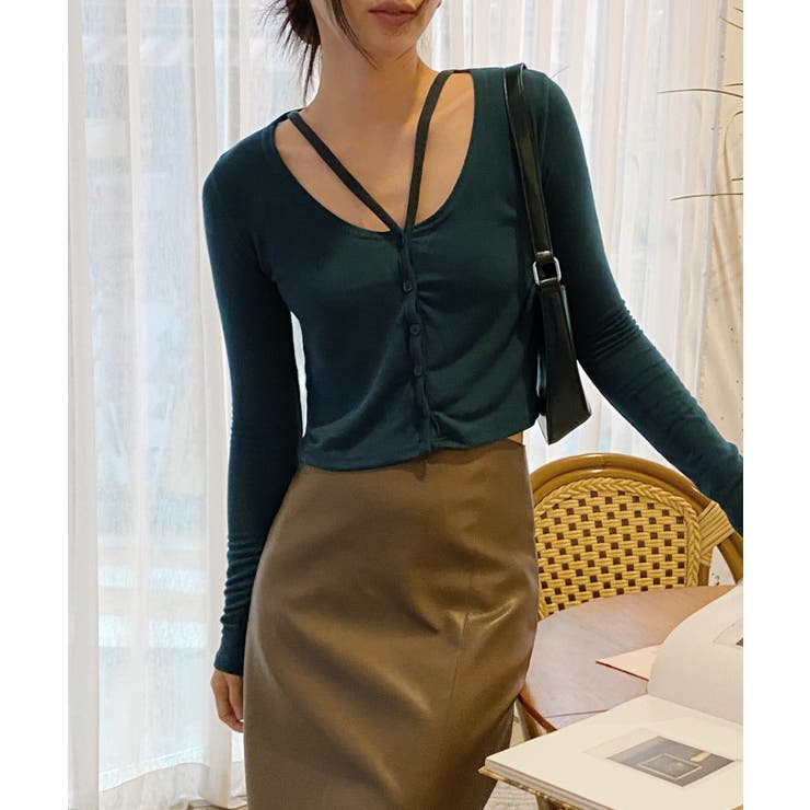 ダークグリーン | ユニークスリットポイント 長袖カーディガン | by muni:r