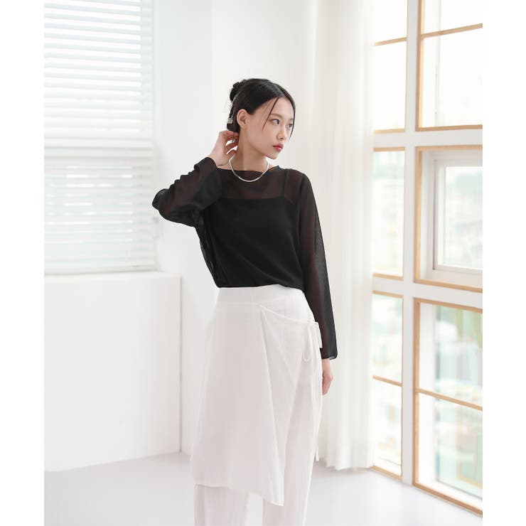 ムニールハイネック アイテム 新しいデザインのシースルー ブラウス | by muni:r | 詳細画像10 