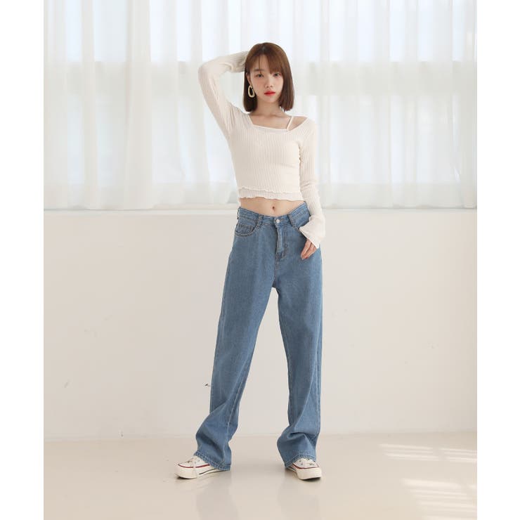 リブ素材 ウェーブポイント Tシャツ＆キャミソールセット | by muni:r | 詳細画像10 