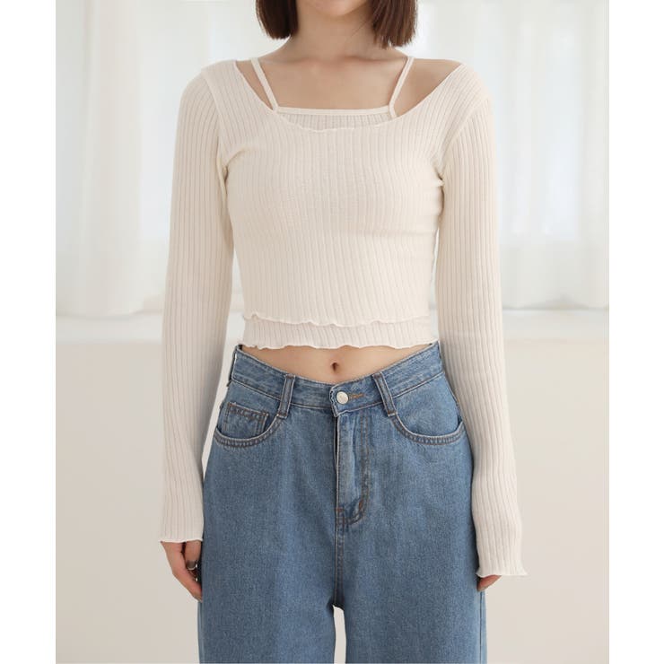 リブ素材 ウェーブポイント Tシャツ＆キャミソールセット | by muni:r | 詳細画像11 