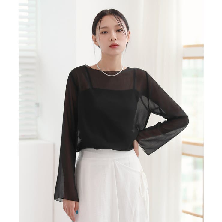 ブラック | ムニールハイネック アイテム 新しいデザインのシースルー ブラウス | by muni:r