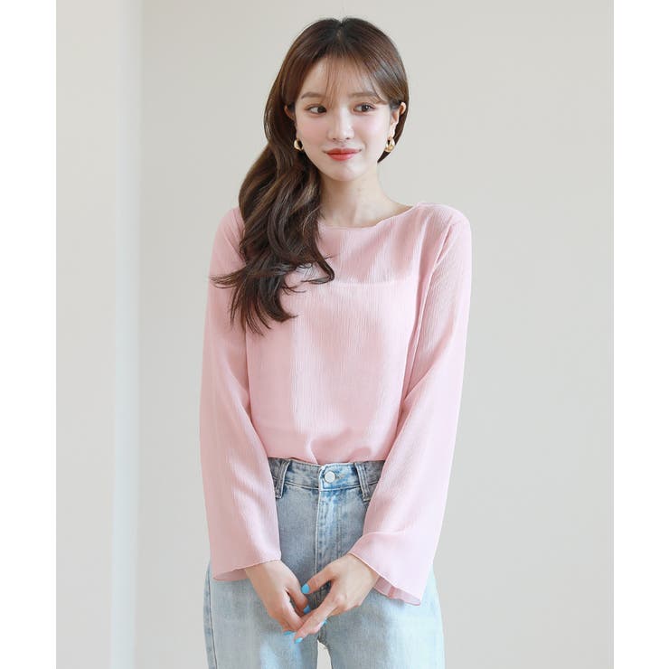 ピンク | ムニールハイネック アイテム 新しいデザインのシースルー ブラウス | by muni:r