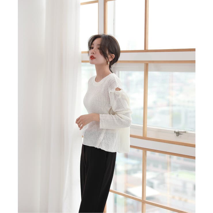 デイリー 斜め ボタン 肩 スリット ニット | by muni:r | 詳細画像11 