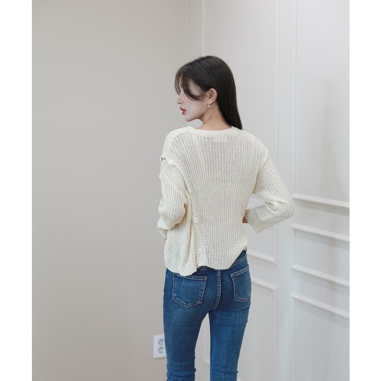 デイリー 斜め ボタン 肩 スリット ニット | by muni:r | 詳細画像2 