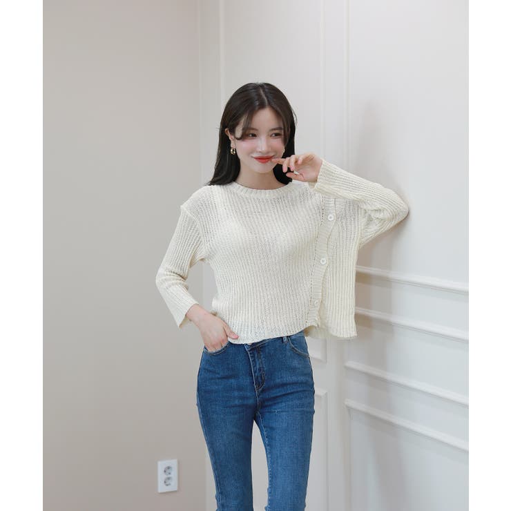 デイリー 斜め ボタン 肩 スリット ニット | by muni:r | 詳細画像3 