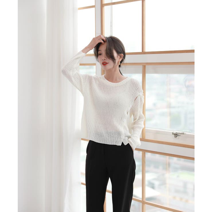 デイリー 斜め ボタン 肩 スリット ニット | by muni:r | 詳細画像9 