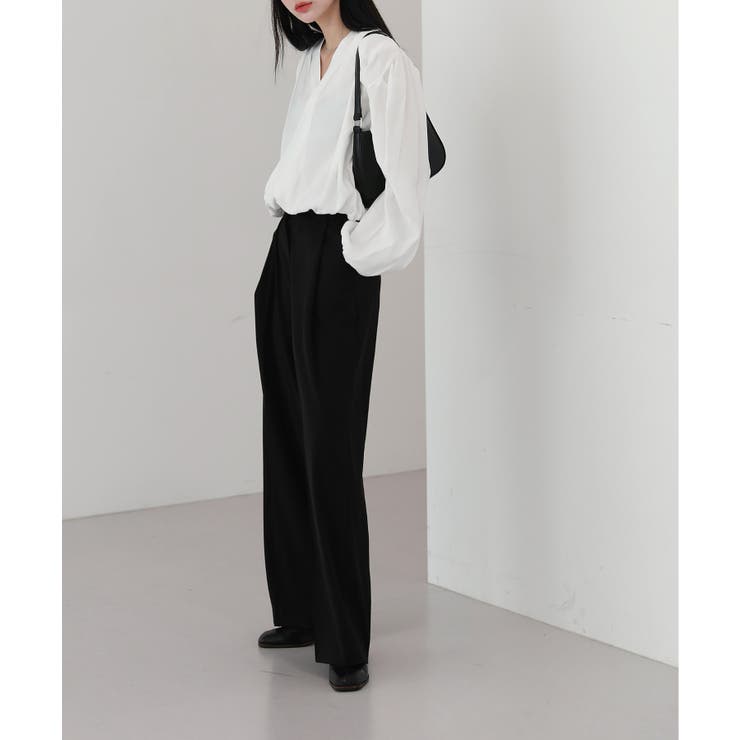 ゆらゆらフィット ロング ワイド ピンタック スラックス | by muni:r | 詳細画像1 