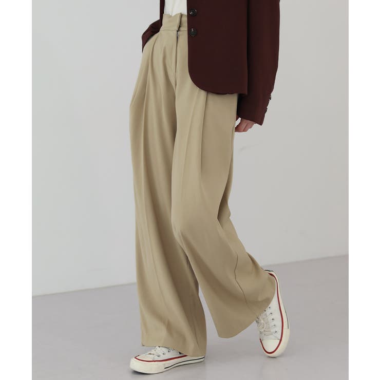 ベージュ | ゆらゆらフィット ロング ワイド ピンタック スラックス | by muni:r