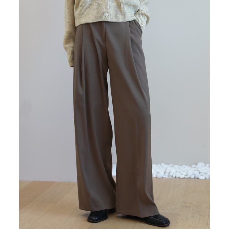 ブラウン | ゆらゆらフィット ロング ワイド ピンタック スラックス | by muni:r