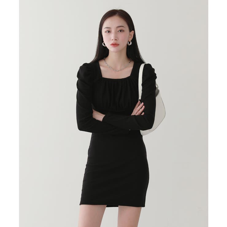 季節の変わり目シャーリング長袖ワンピース[品番：FROW0000624]｜by  