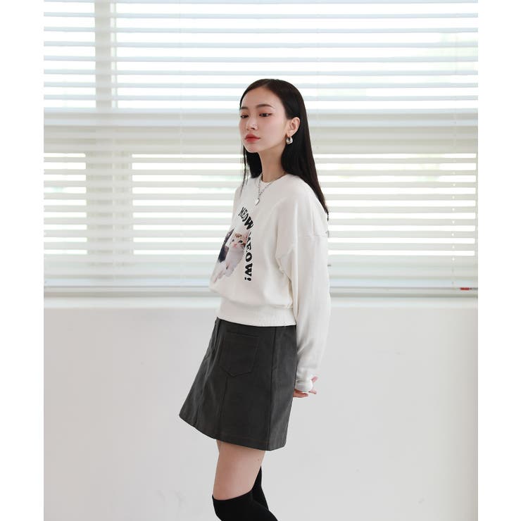 かわいい 猫 プリント スウェットTシャツ | by muni:r | 詳細画像1 