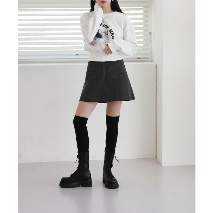 かわいい 猫 プリント スウェットTシャツ | by muni:r | 詳細画像3 