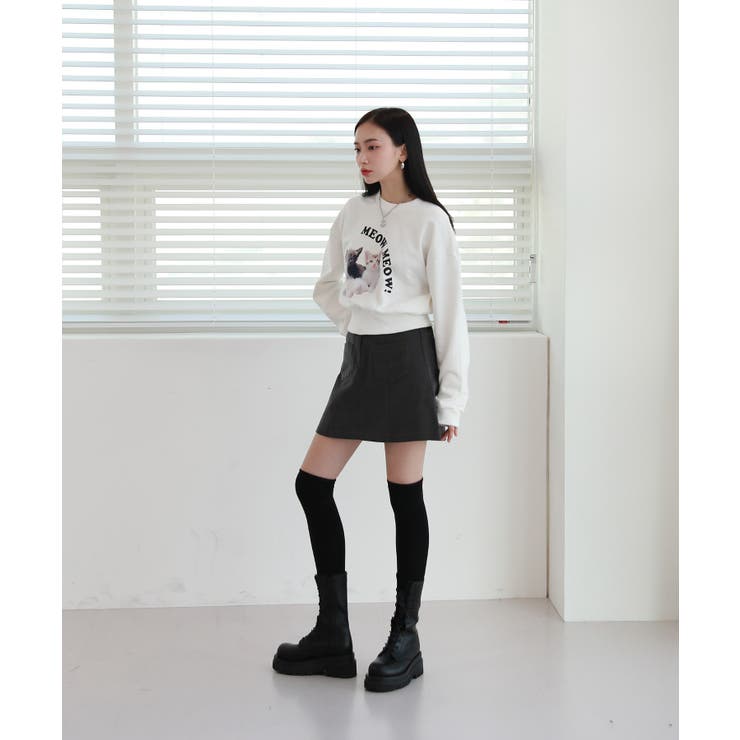 かわいい 猫 プリント スウェットTシャツ | by muni:r | 詳細画像4 