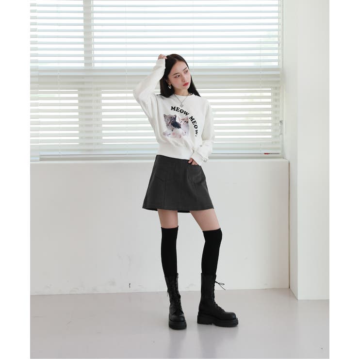 かわいい 猫 プリント スウェットTシャツ | by muni:r | 詳細画像6 