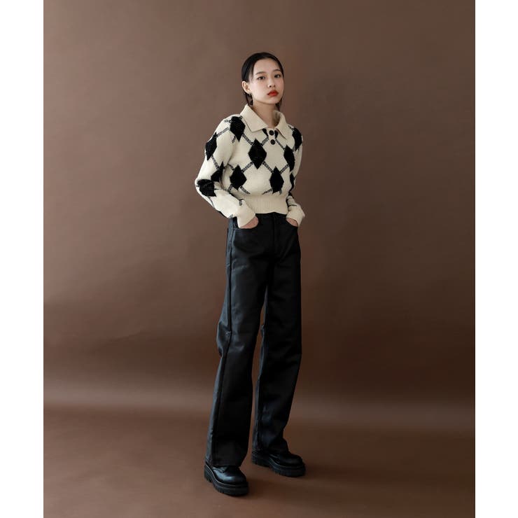 ハイウエストレザーライクストレートパンツ | by muni:r | 詳細画像3 