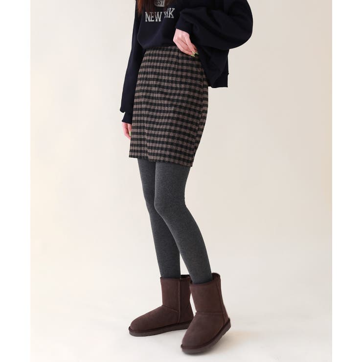 ベージュ | バックボタンポイントチェックミニスカート | by muni:r