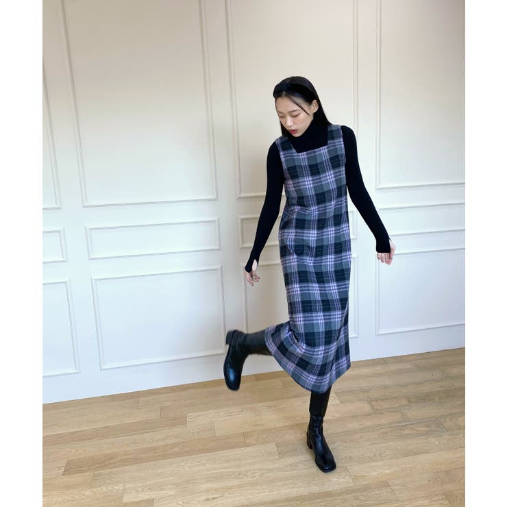 チェック柄スクエアネックビスチェワンピース | by muni:r | 詳細画像1 