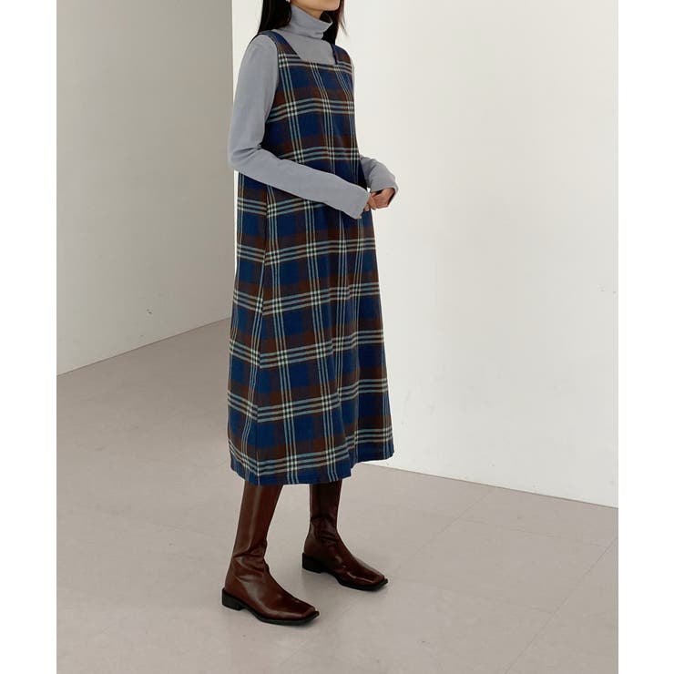 チェック柄スクエアネックビスチェワンピース | by muni:r | 詳細画像11 