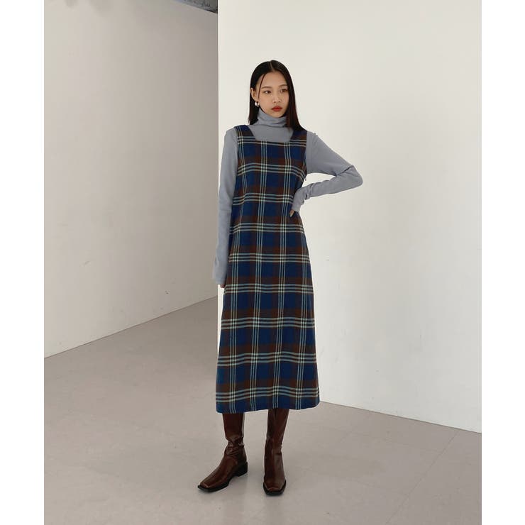 チェック柄スクエアネックビスチェワンピース | by muni:r | 詳細画像13 