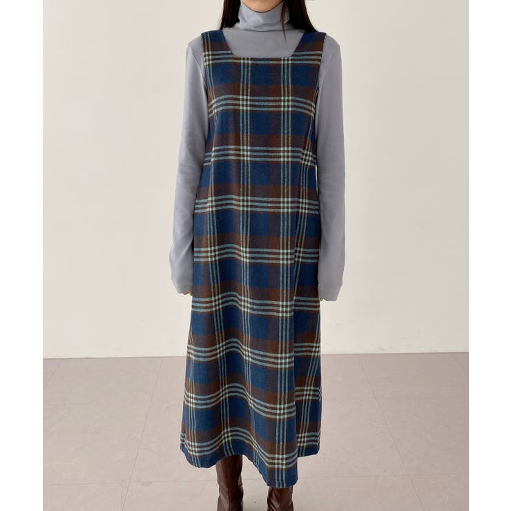 チェック柄スクエアネックビスチェワンピース | by muni:r | 詳細画像16 