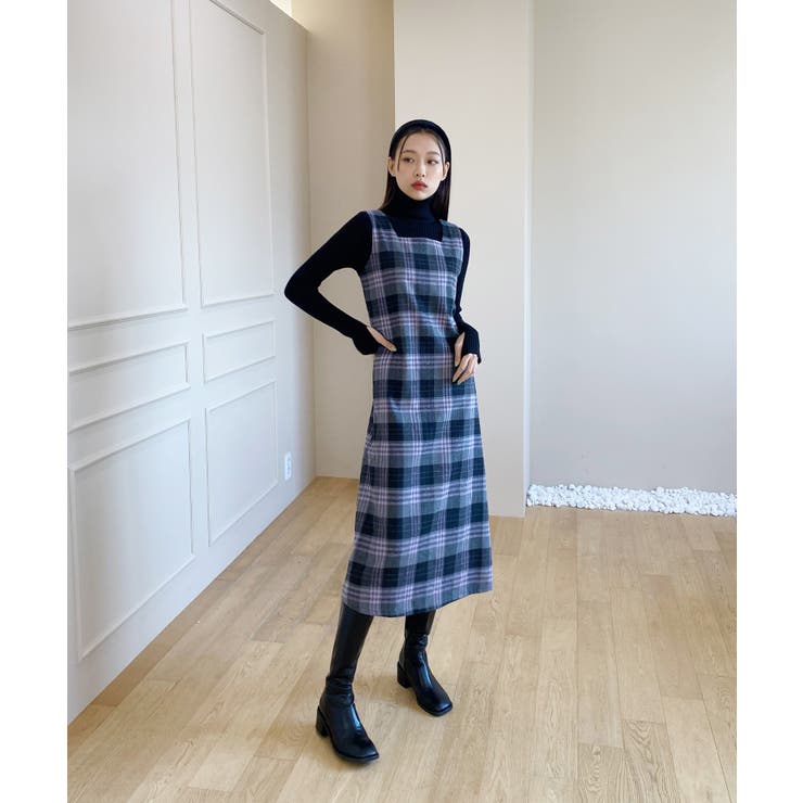 チェック柄スクエアネックビスチェワンピース | by muni:r | 詳細画像2 