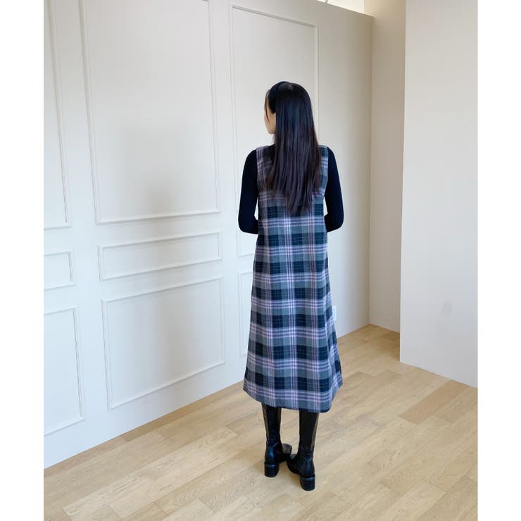 チェック柄スクエアネックビスチェワンピース | by muni:r | 詳細画像4 