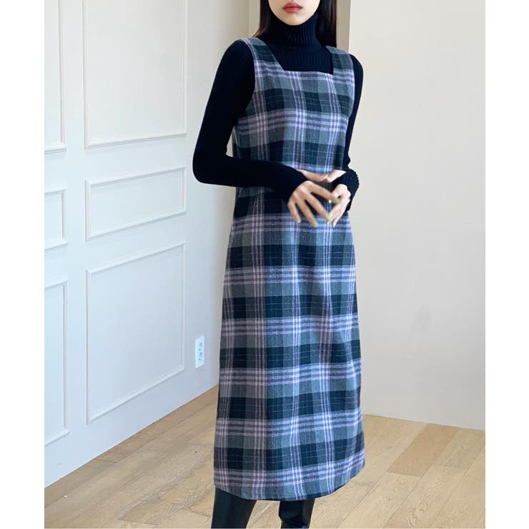 チェック柄スクエアネックビスチェワンピース | by muni:r | 詳細画像6 